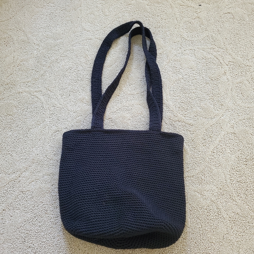 The Sak Purse Black Crochet Shoulder Bag Knit Single Strap Bucket Vintage boho